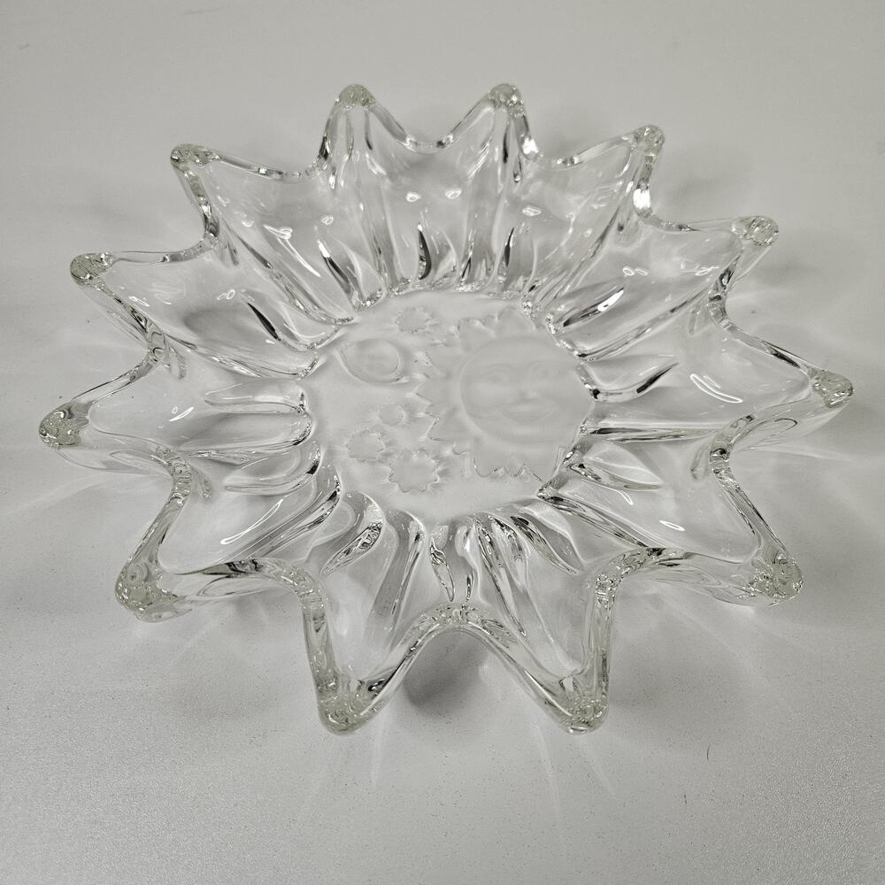 Vintage Heavens Gate Sun Moon Stars Glass Trinket Serving Dish Celestial